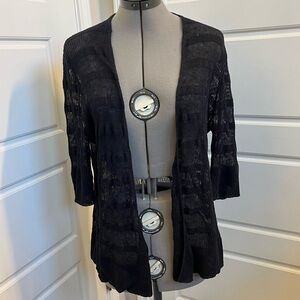 Eileen fisher, 100% linen elbow length sheer knit cardigan in Navy Size Medium